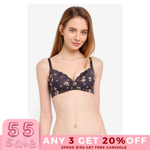 Mardiana Lace Microfibre Nursing Bra Grey Floral