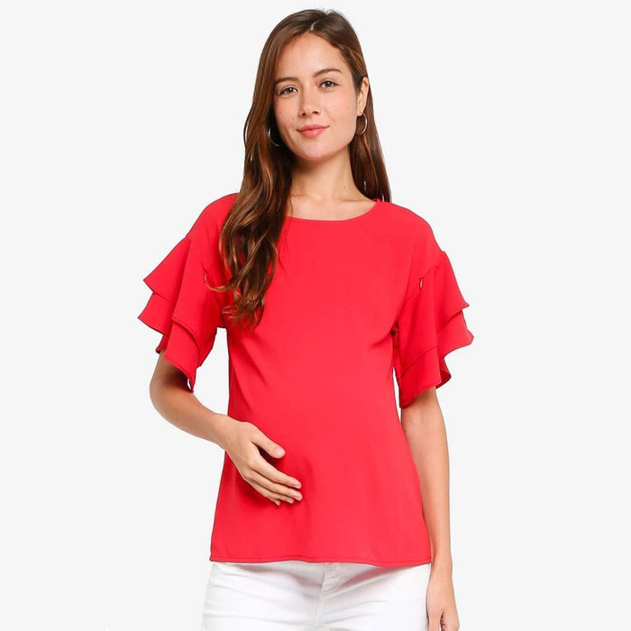 Tier Flounce Sleeves Cicilia Top Red