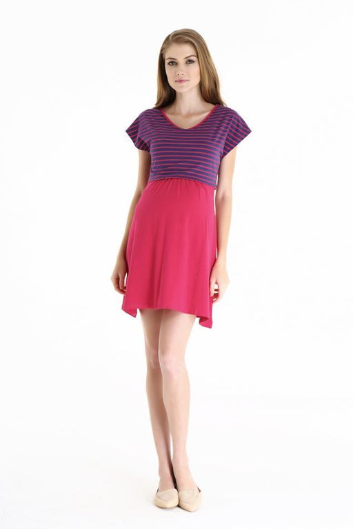 Anisha Red Stripe Cap Sleeve Nursing Dress