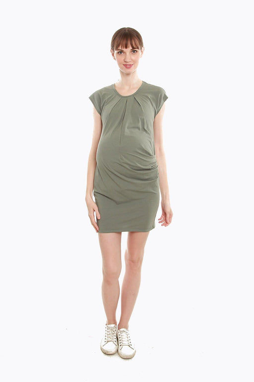 Cattee Short Sleeve Nursing Dress Olive Green