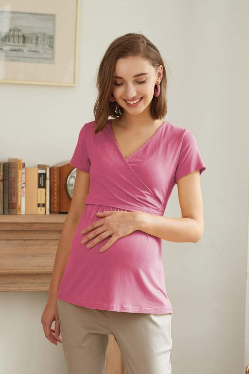 Denisha Bamboo Cotton Short Sleeve Nursing Top Plum