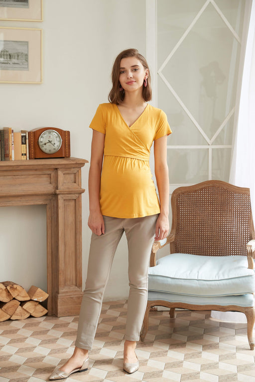 Denisha Bamboo Cotton Short Sleeve Nursing Top Marigold