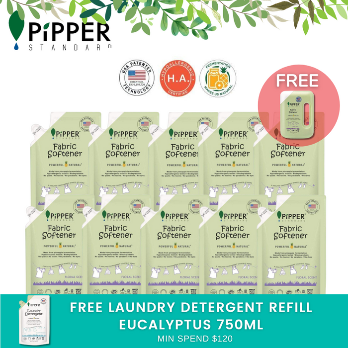Pipper Standard Fabric Softener Floral Refill Pack 750ml [10 Packs] + FREE Fabric Softener Floral 900ml
