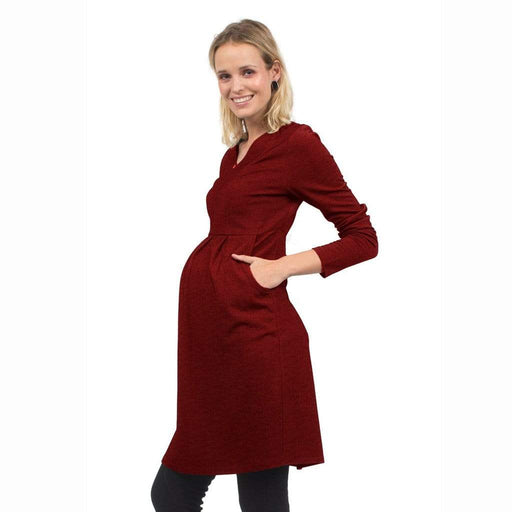 Bente Long Sleeve Bente V-Neck Nursing Dress Burgundy