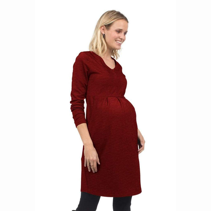 Bente Long Sleeve Bente V-Neck Nursing Dress Burgundy