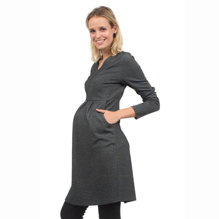 Bente Long Sleeved Bente V-Neck Nursing Dress H.Grey