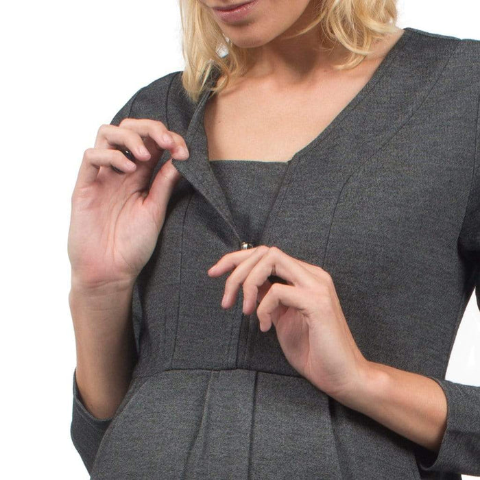 Bente Long Sleeved Bente V-Neck Nursing Dress H.Grey