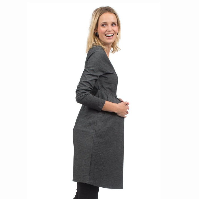 Bente Long Sleeved Bente V-Neck Nursing Dress H.Grey
