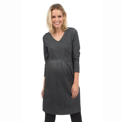 Bente Long Sleeved Bente V-Neck Nursing Dress H.Grey
