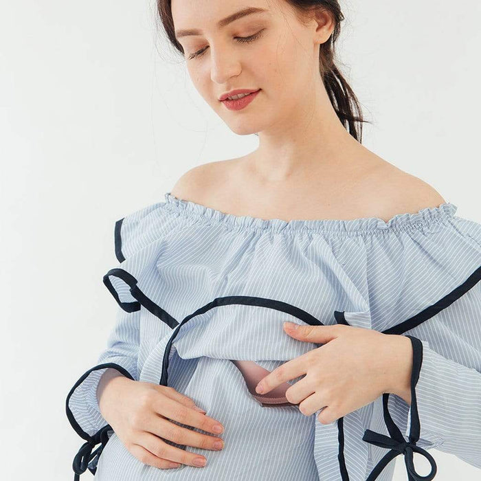 Bove Long Sleeves Davina Off Shoulder Peplum Nursing Top Blue