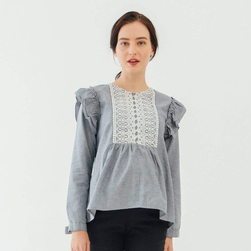 Bove Ruffles Long Sleeves Daryl Nursing Top Blue