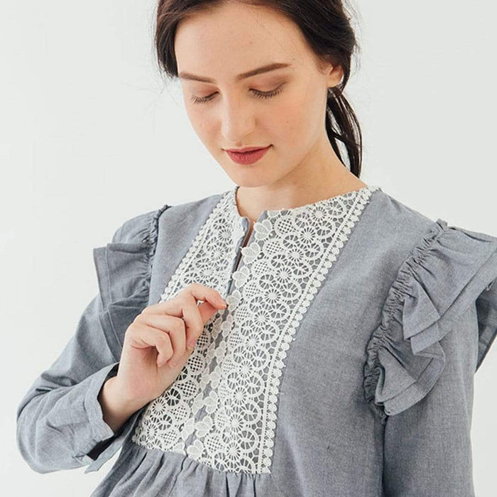 Bove Ruffles Long Sleeves Daryl Nursing Top Blue