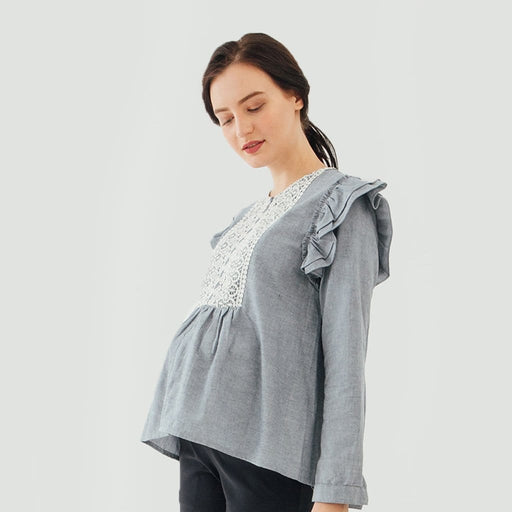 Bove Ruffles Long Sleeves Daryl Nursing Top Blue