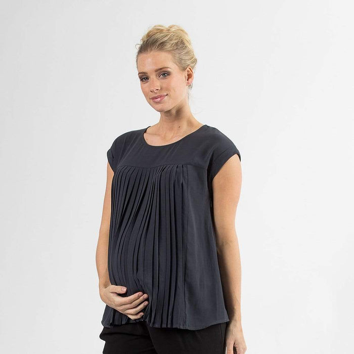 Cap Sleeves Breanne Pleats Nursing Top Dark Grey