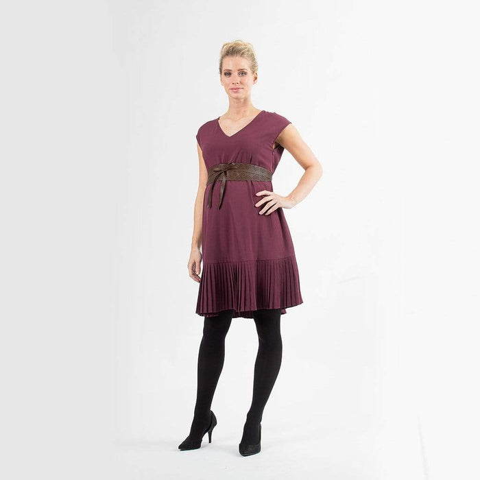 Cap Sleeves Brett Pleated Hem Nursing Dress Maroon