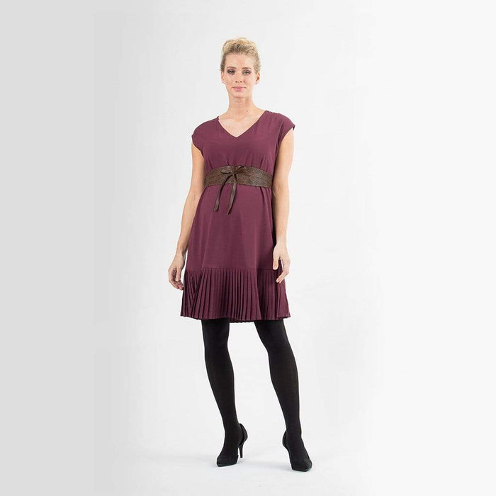 Cap Sleeves Brett Pleated Hem Nursing Dress Maroon
