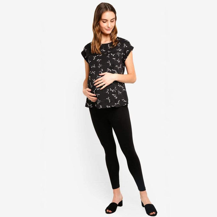 Clarisa Back Bow Black Sprigs Short Sleeve