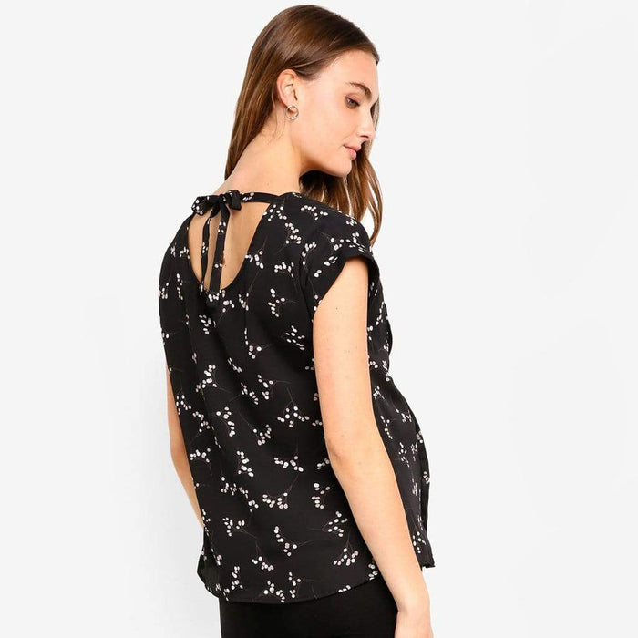 Clarisa Back Bow Black Sprigs Short Sleeve