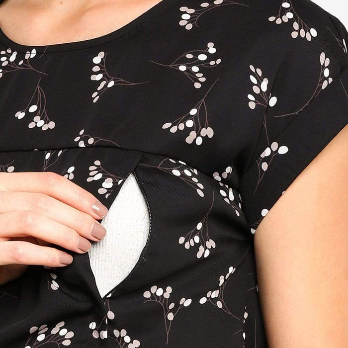 Clarisa Back Bow Black Sprigs Short Sleeve