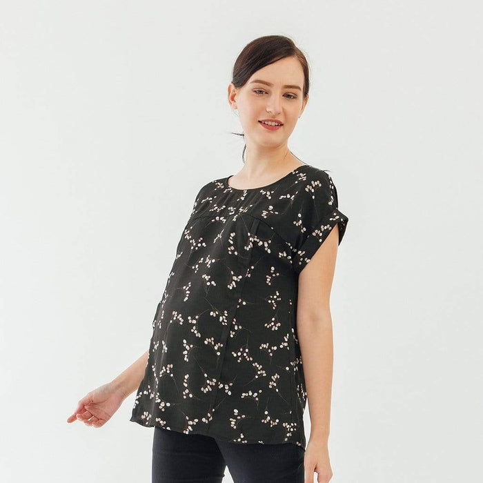Clarisa Back Bow Black Sprigs Short Sleeve