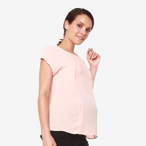Woven Short Sleeve Clarisa Back Bow Nursing Top Dusty Pink