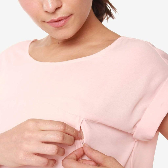 Woven Short Sleeve Clarisa Back Bow Nursing Top Dusty Pink