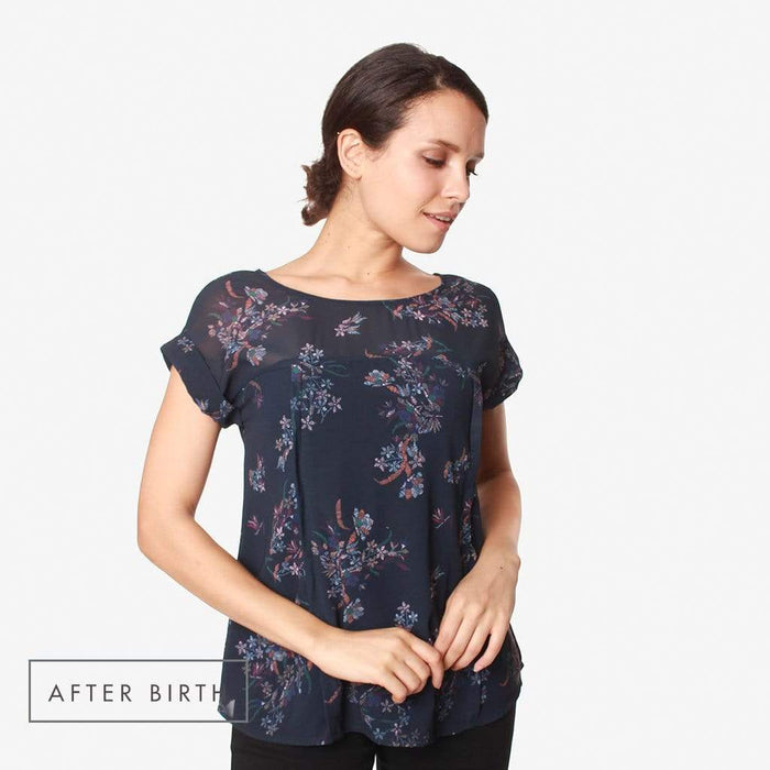 Woven Short Sleeve Clarisa Back Bow Nursing Top Navy Floral