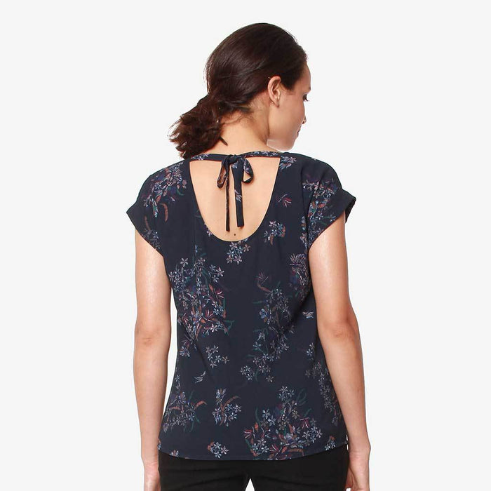 Woven Short Sleeve Clarisa Back Bow Nursing Top Navy Floral