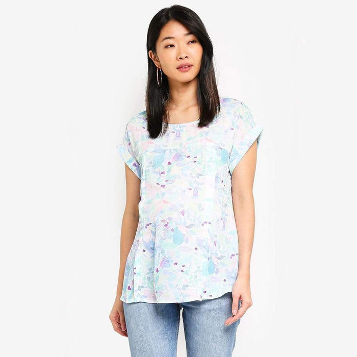 Woven Short Sleeve Clarisa Back Bow Nursing Top Waterprint