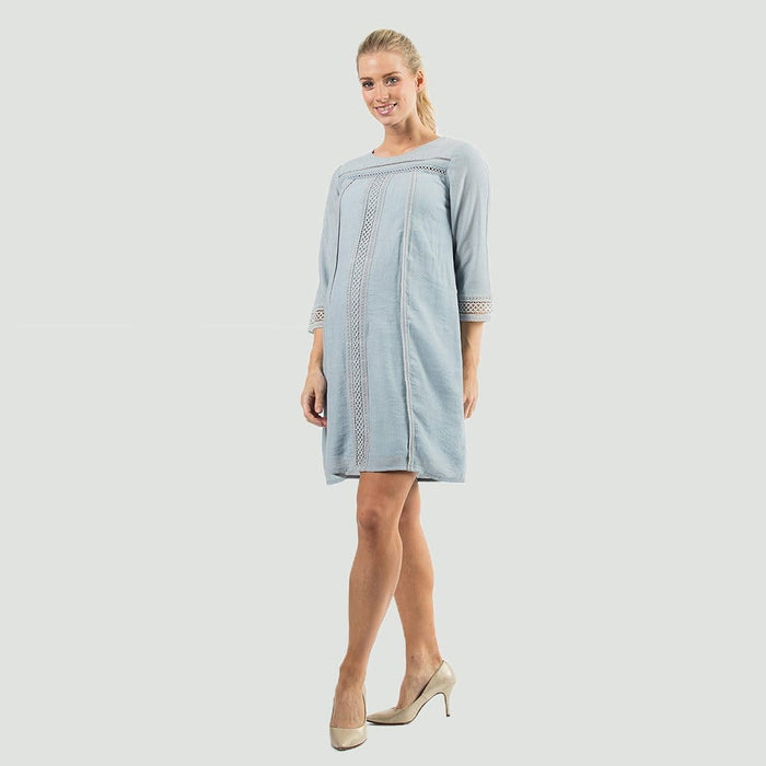 Crochet Long Sleeves Casandra Nursing Dress Grey Blue