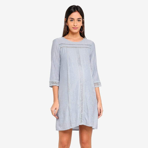 Crochet Long Sleeves Casandra Nursing Dress Grey Blue