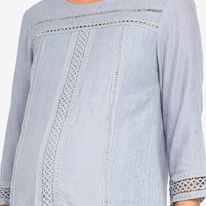 Crochet Long Sleeves Casandra Nursing Dress Grey Blue