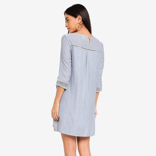 Crochet Long Sleeves Casandra Nursing Dress Grey Blue