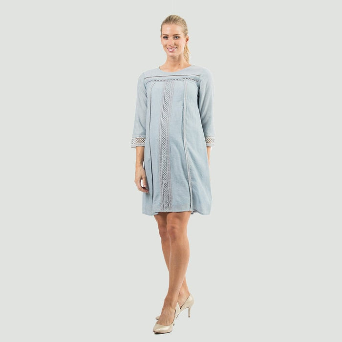 Crochet Long Sleeves Casandra Nursing Dress Grey Blue