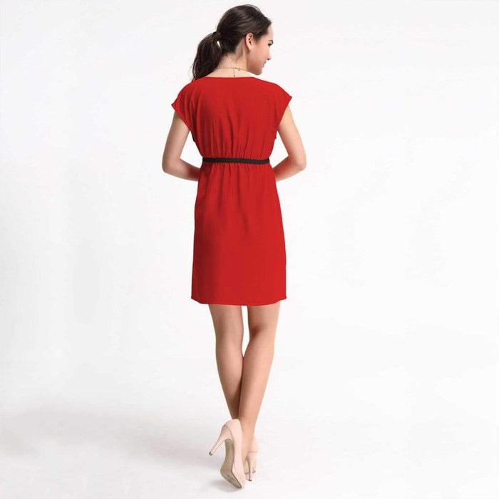 Erica Pleated V-Neck Red Nursing Dress