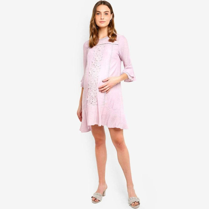 Flounce Long Sleeves Chandra Nursing Dress Pink