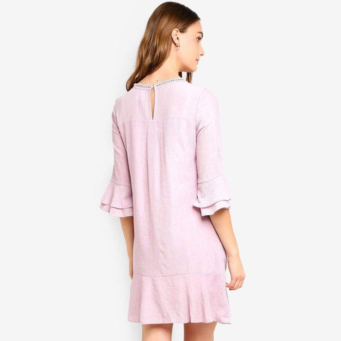 Flounce Long Sleeves Chandra Nursing Dress Pink