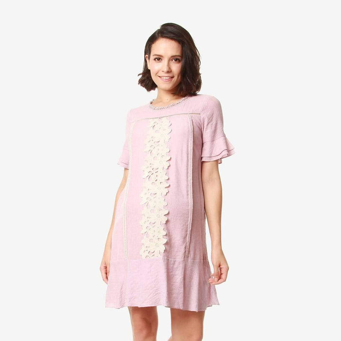 Flounce Sleeves Chandra Nursing Dress Pink