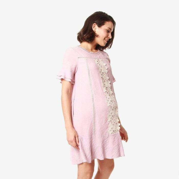 Flounce Sleeves Chandra Nursing Dress Pink
