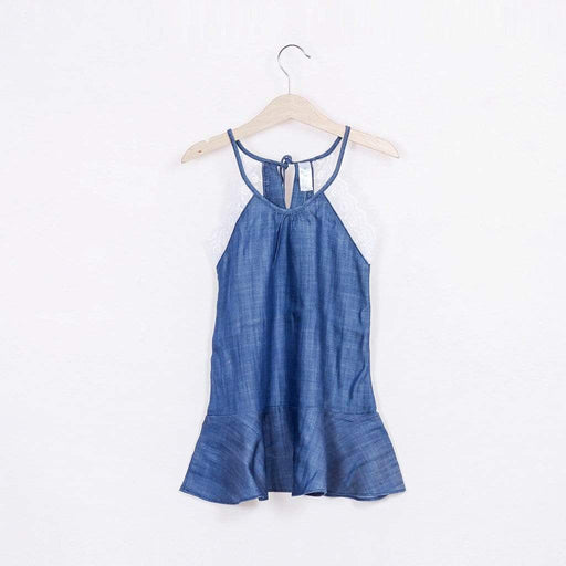 Alisha Halter Neck Lace Trim Dress Denim Blue
