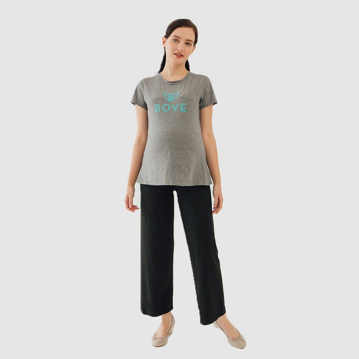 Knitted Short Sleeve Chela Round Neck Mozzie Maternity Top Charcoal