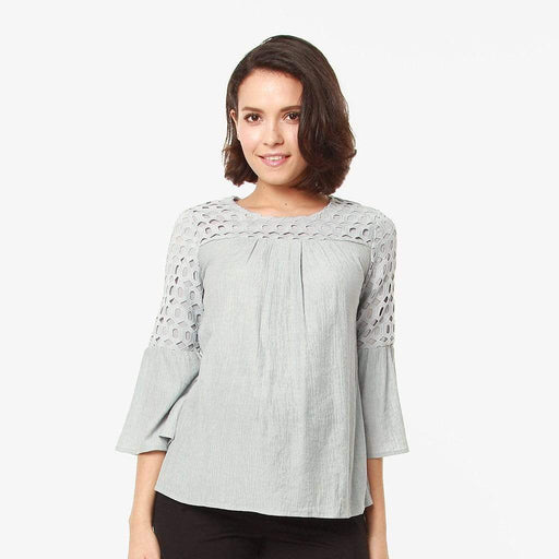 Lace Flounce Sleeves Cardea Nursing Top Grey