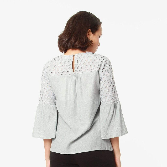 Lace Flounce Sleeves Cardea Nursing Top Grey