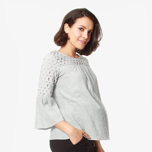 Lace Flounce Sleeves Cardea Nursing Top Grey