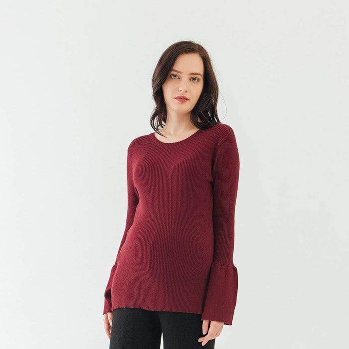 Long Flare Sleeves Derya Sweater Nursing Top Wine
