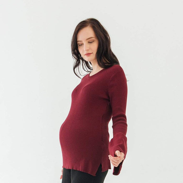 Long Flare Sleeves Derya Sweater Nursing Top Wine