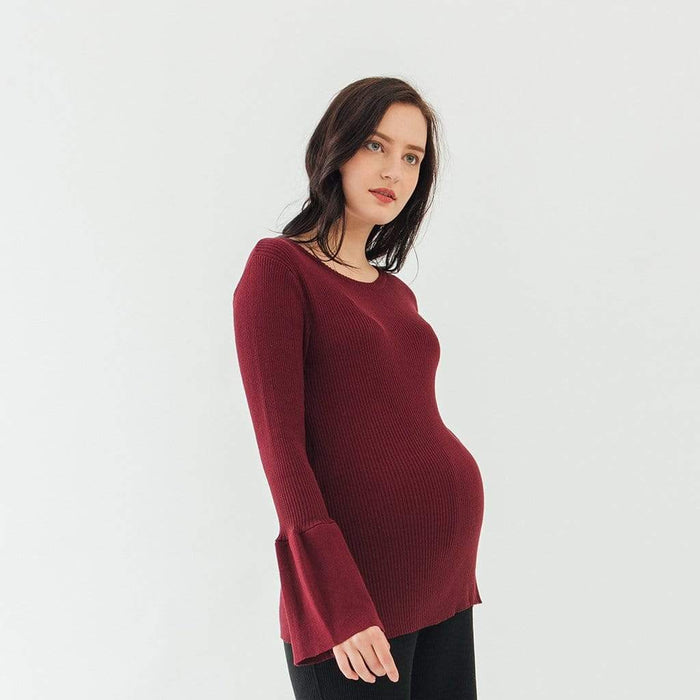 Long Flare Sleeves Derya Sweater Nursing Top Wine