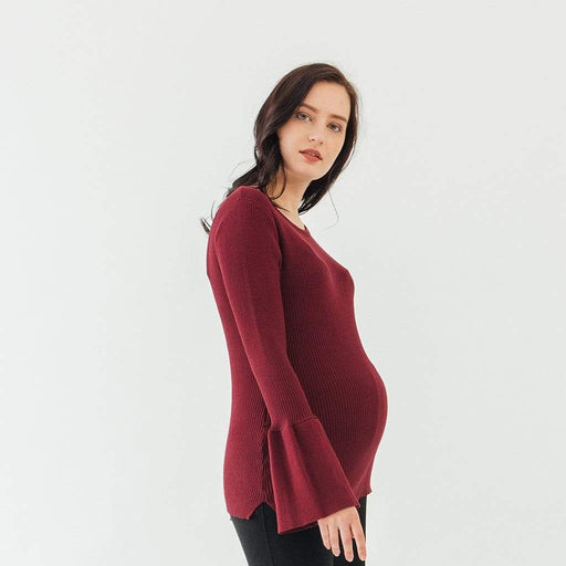 Long Flare Sleeves Derya Sweater Nursing Top Wine