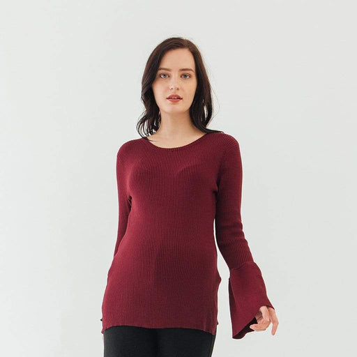 Long Flare Sleeves Derya Sweater Nursing Top Wine