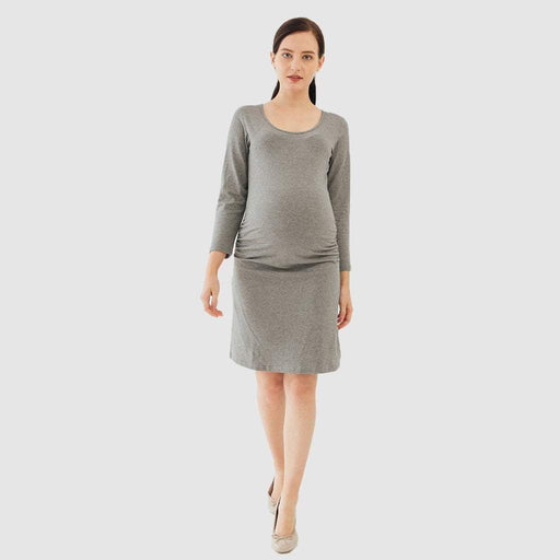 Long Sleeve Charmaine Round Neck Mozzie Maternity Dress Charcoal